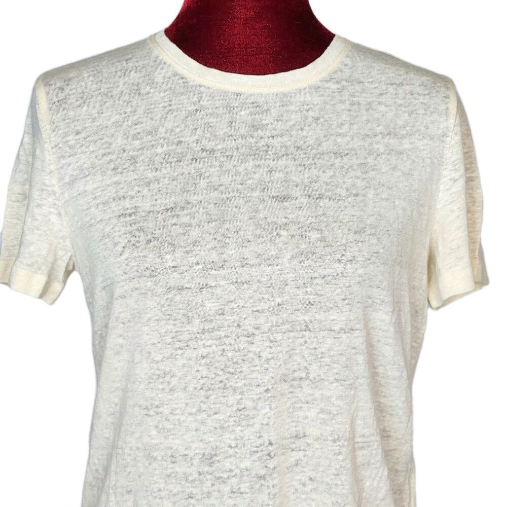 J. Crew Relaxed Textured Cream Linen Minimalist Short Sleeve T Shirt Size XS NWT - Picture 2 of 9